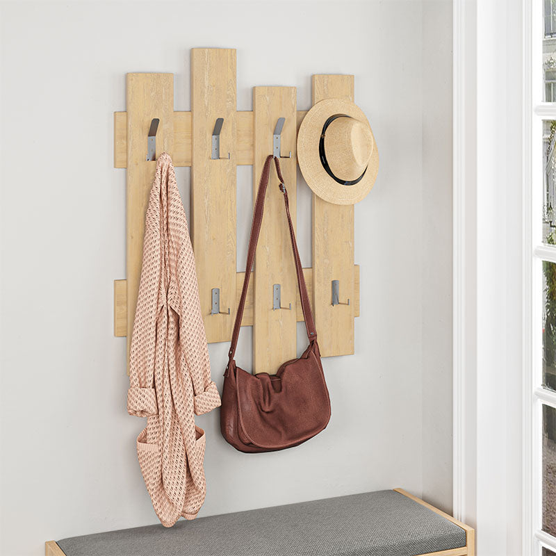 Wall Hanger MODERNO in oak color with eight metal hooks, designed for stylish organization in home or office.